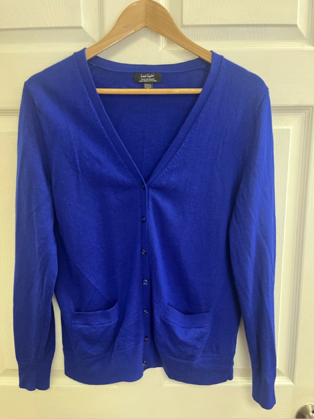 Lord & Taylor merino wool cardigan. XL, cobalt blue . EUC